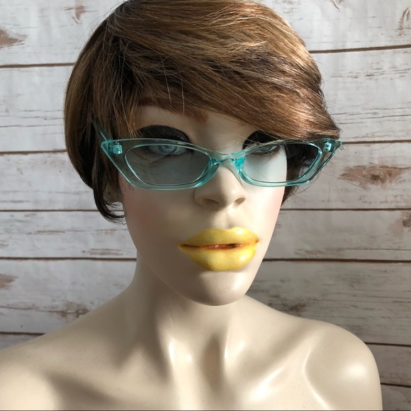 Slim Cat Eye Blue Translucent Sunglasses W/Case - Picture 2 of 2